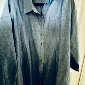 GUDRUN SJODEN DUSTER LINEN TOP PERIWINKLE BLUE XXL